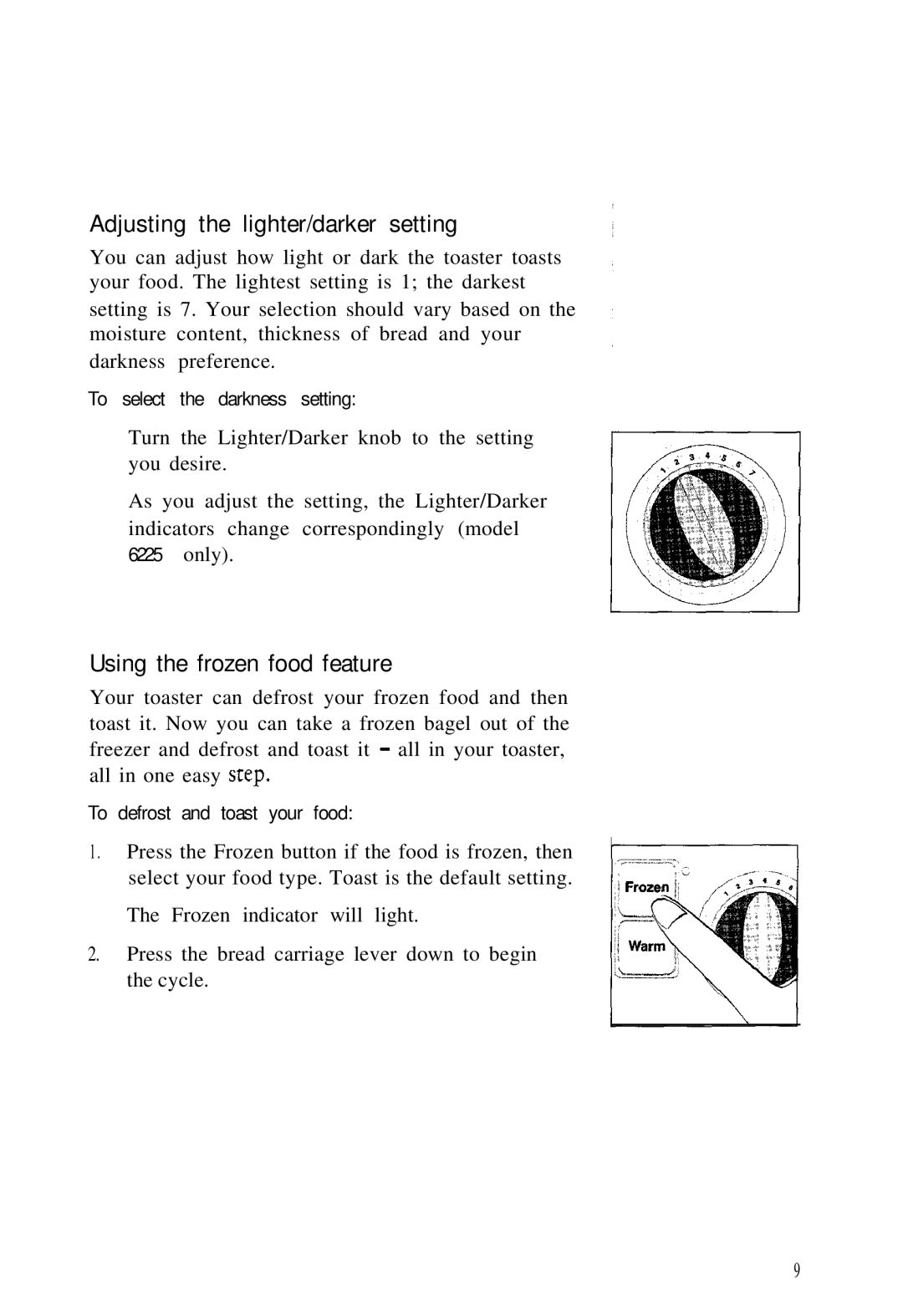 Sunbeam 6220 manual Using the frozen food feature, To defrost and toast your food 