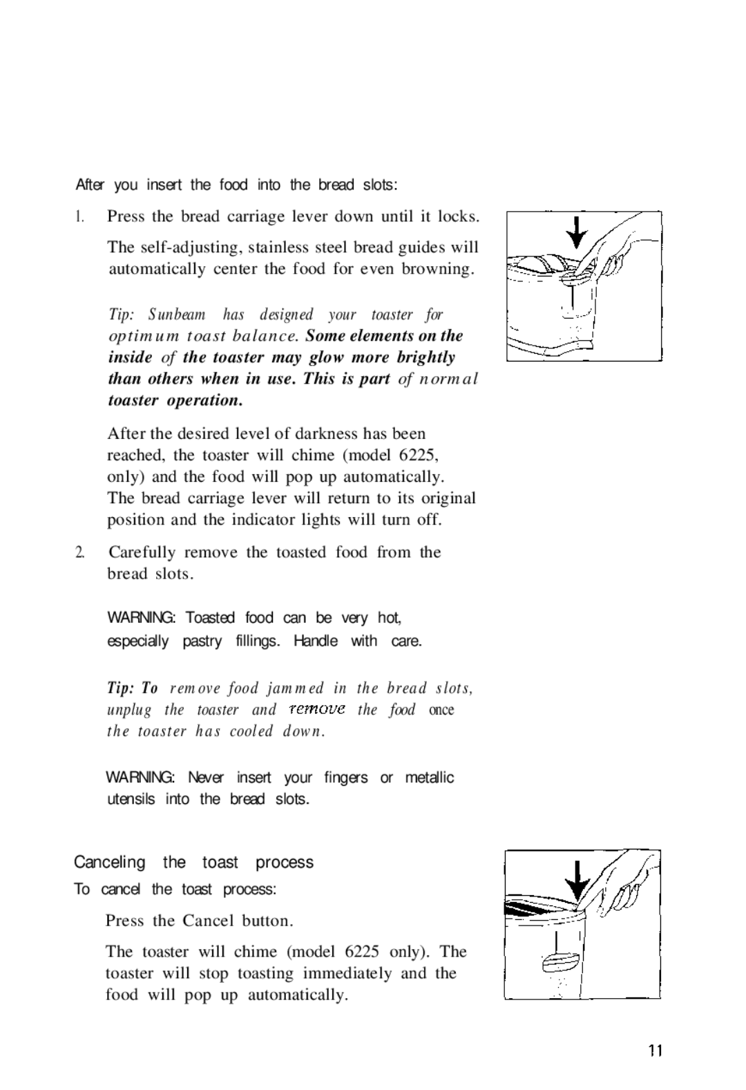 Sunbeam 6220 manual Canceling the toast process 