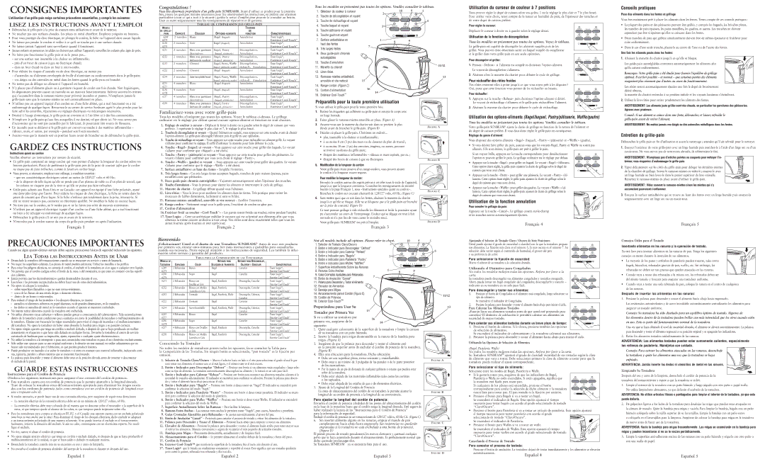 Sunbeam 6253, 6257 Cordon d’alimentation, Para Calentar los Alimentos Tostados, Instrucciones para el Cordón de Potencia 