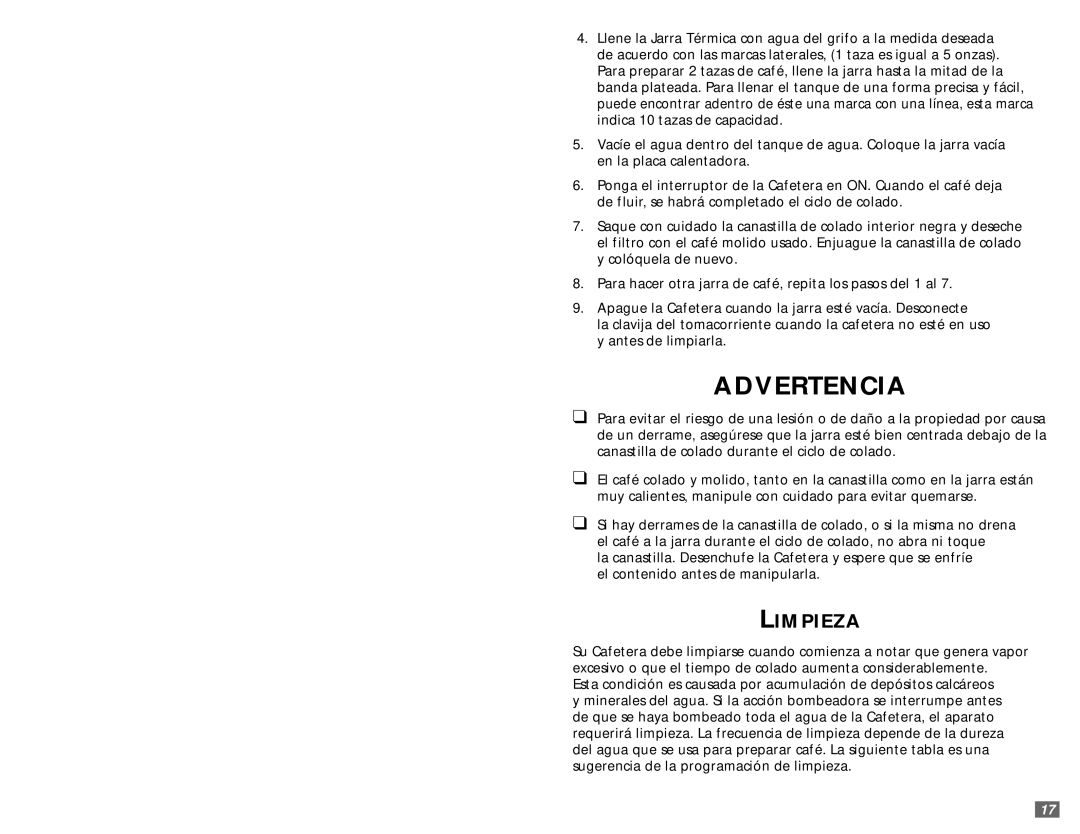 Sunbeam 6385 warranty Advertencia, Limpieza 