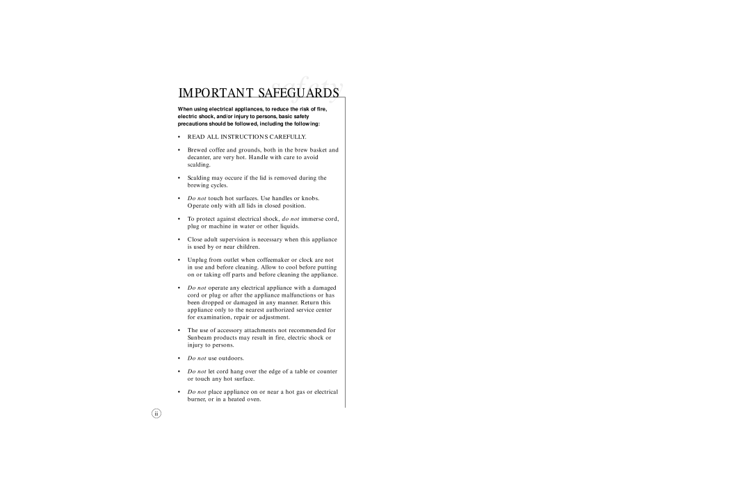 Sunbeam 6391 user manual Important SAFEGUARDSsafety 