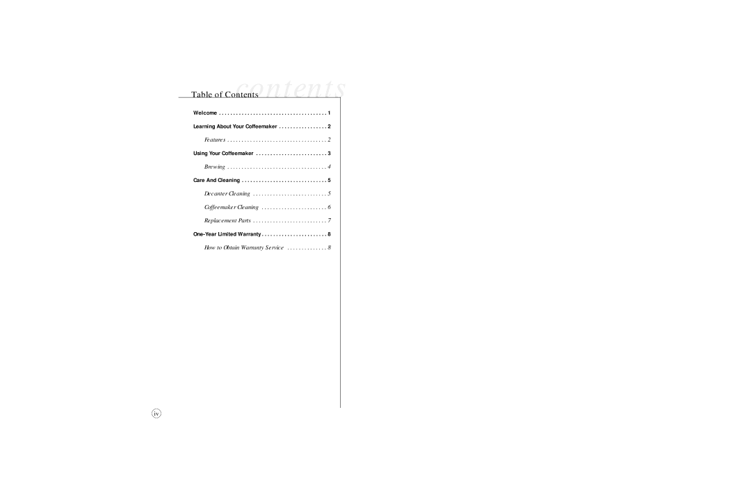 Sunbeam 6391 user manual Table of Contentscontents 