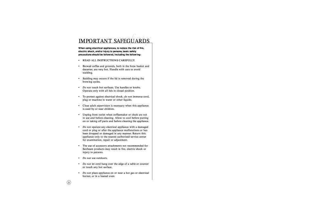 Sunbeam 6391 user manual IMPORTANT SAFEGUARDSsafety 