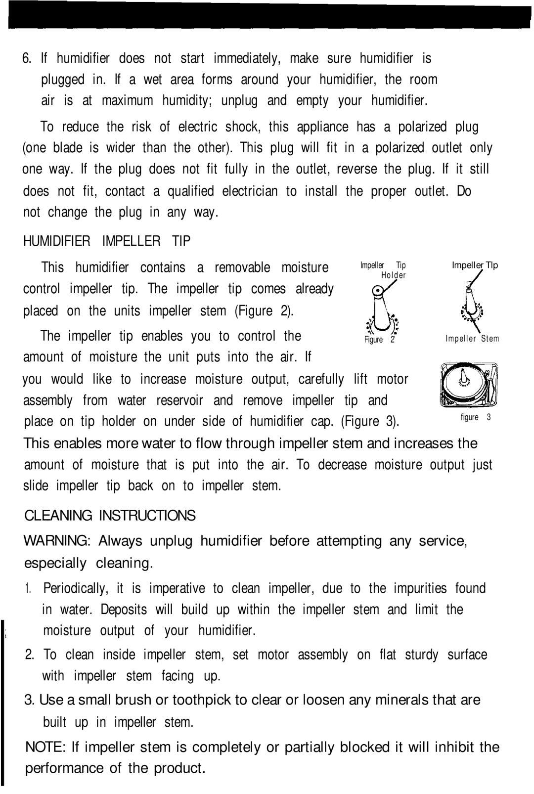 Sunbeam 646, 644 manual Humidifier Impeller TIP, Cleaning Instructions 