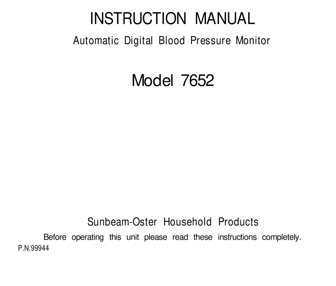 Sunbeam 7652 instruction manual Model 