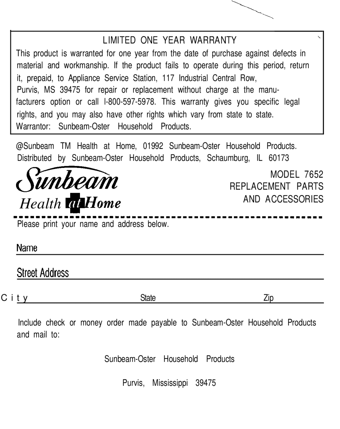 Sunbeam 7652 instruction manual Health #Home 