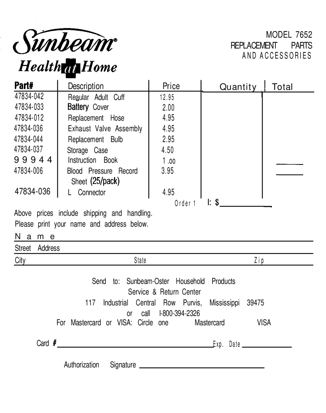 Sunbeam 7652 instruction manual HealthmHome 