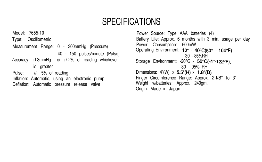 Sunbeam 7655-10 manual Specifications 