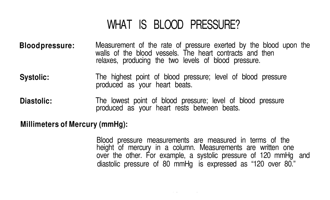 Sunbeam 7655-10 manual What is Blood PRESSURE?, Systolic Diastolic 