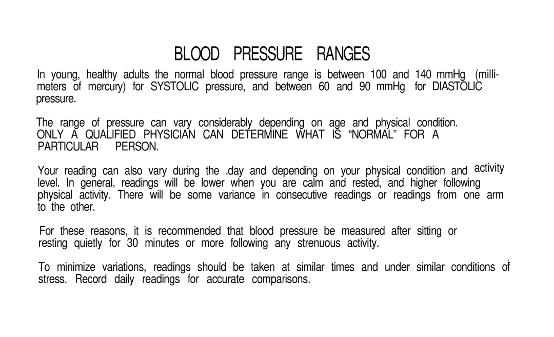 Sunbeam 7655-10 manual Blood Pressure Ranges 