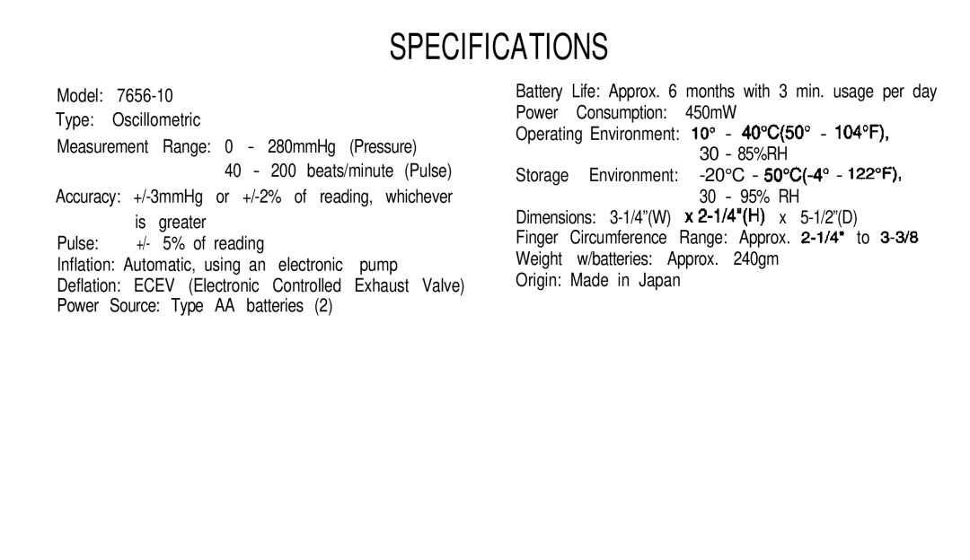 Sunbeam 7656-10 manual Specifications 