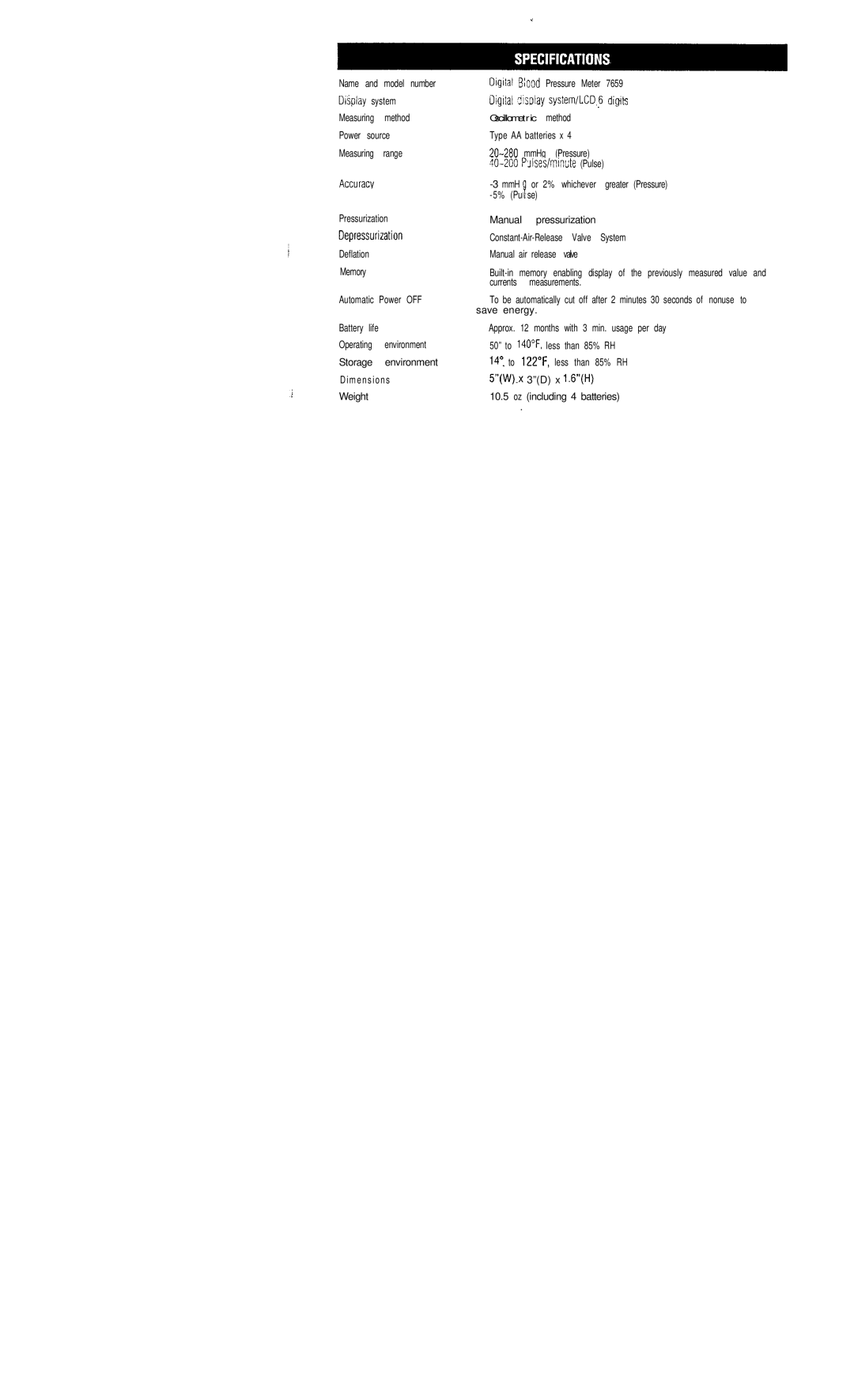 Sunbeam 7659 instruction manual Oscillometric 