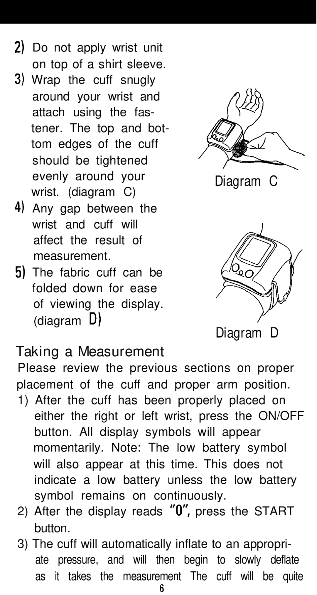 Sunbeam 7689 manual Taking a Measurement Diagram C Diagram D 