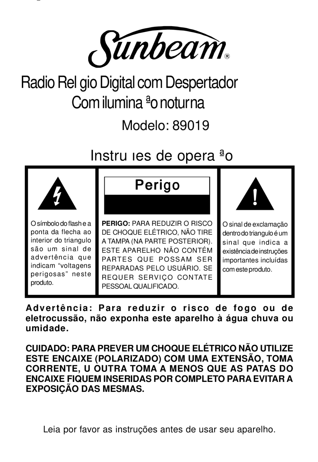 Sunbeam 89019 operating instructions Com iluminação noturna 