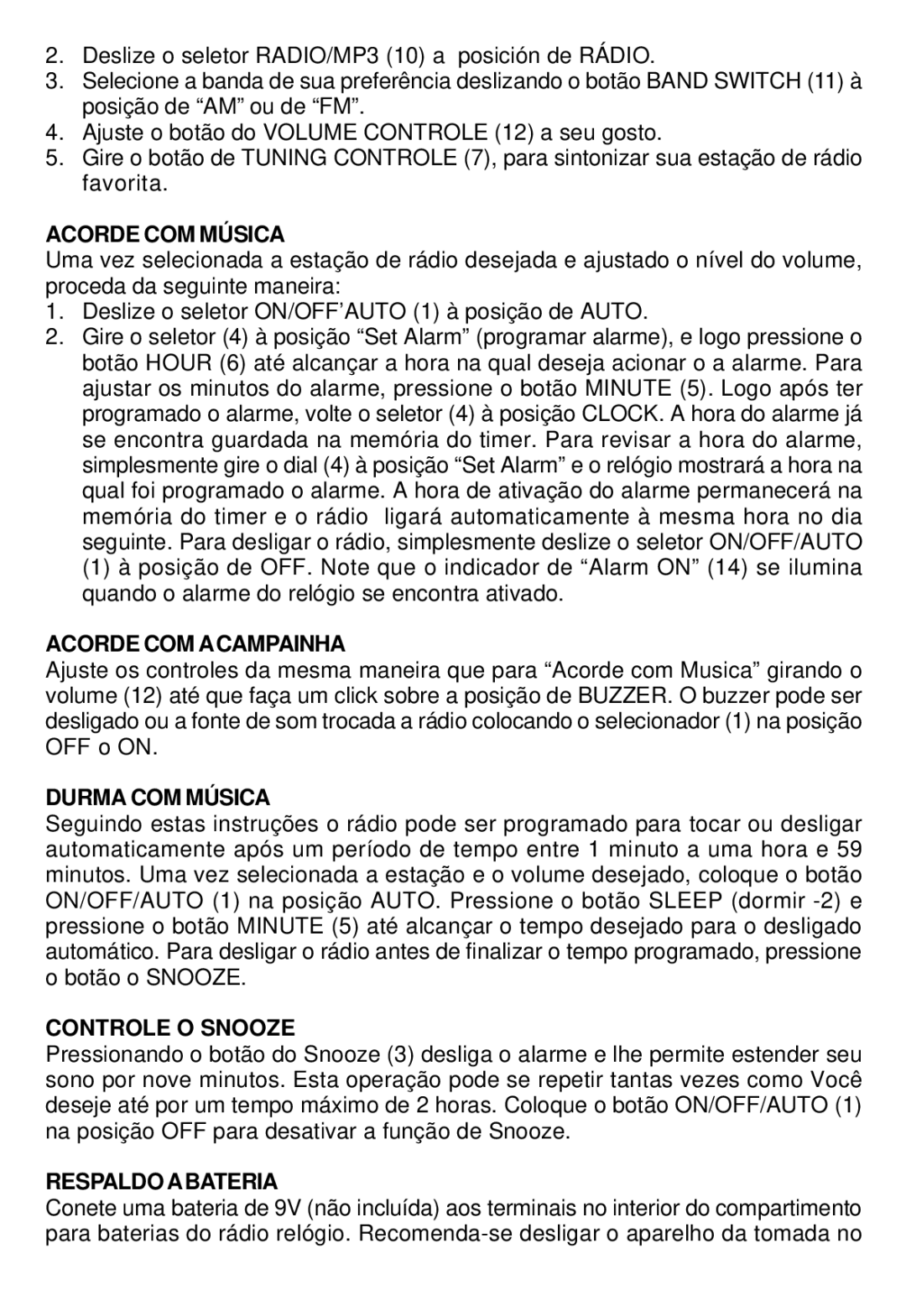 Sunbeam 89019 Acorde COM Música, Acorde COM Acampainha, Durma COM Música, Controle O Snooze, Respaldo Abateria 