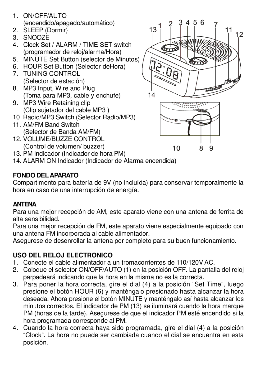 Sunbeam 89019 operating instructions Fondo DEL Aparato, USO DEL Reloj Electronico 