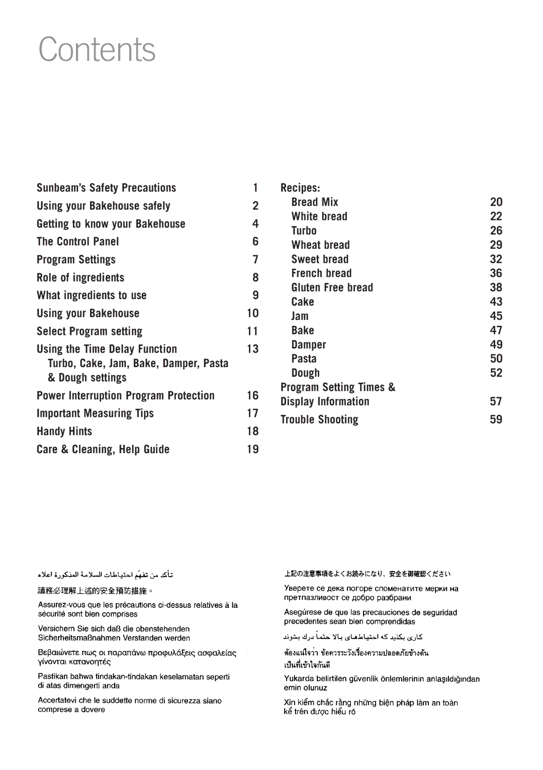 Sunbeam BM3500 manual Contents 