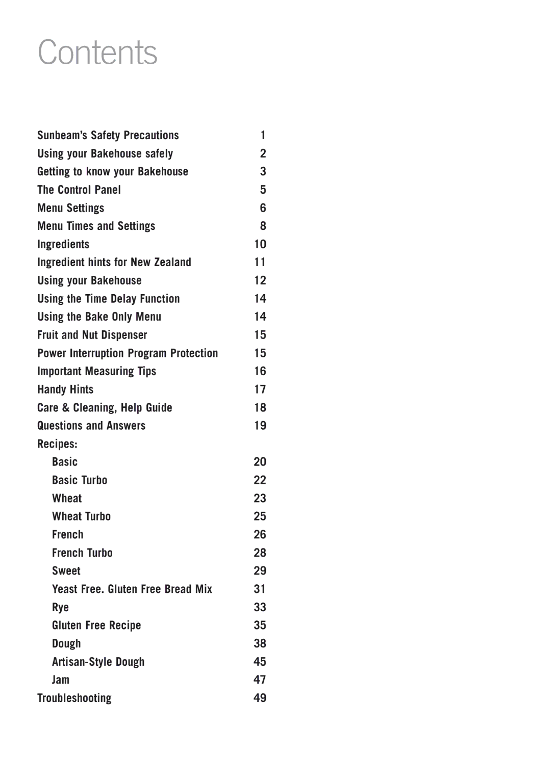 Sunbeam BM4500 manual Contents 