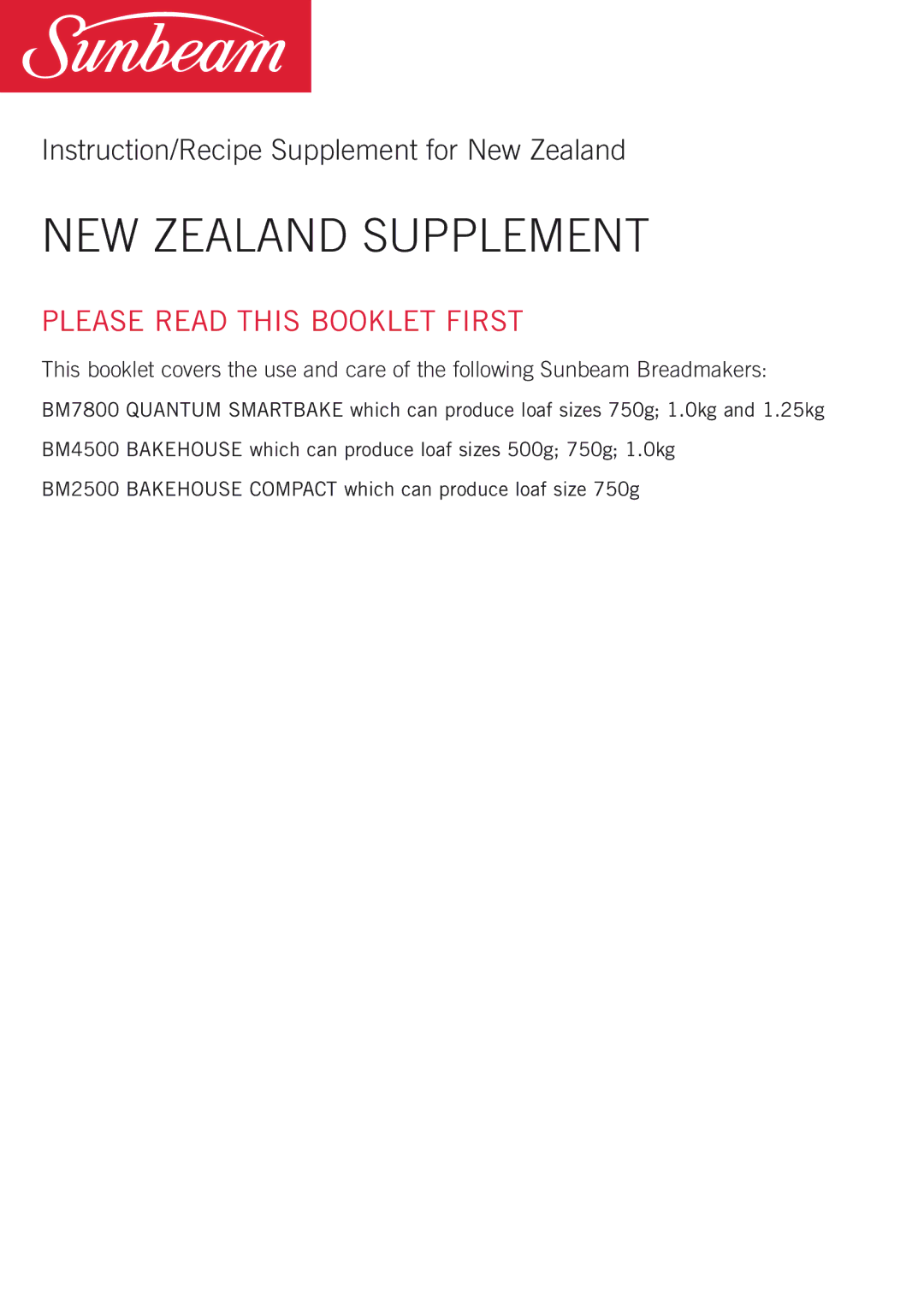 Sunbeam BM4500 manual NEW Zealand Supplement 