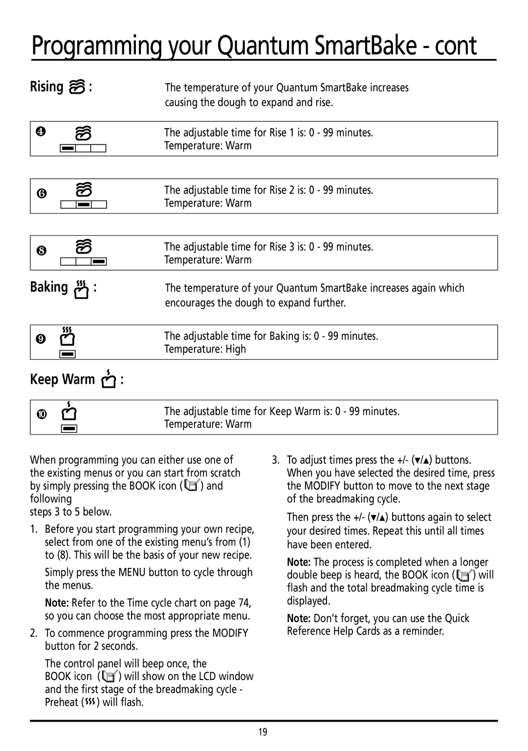 Sunbeam BM7800 manual Programming your Quantum SmartBake, Keep Warm 