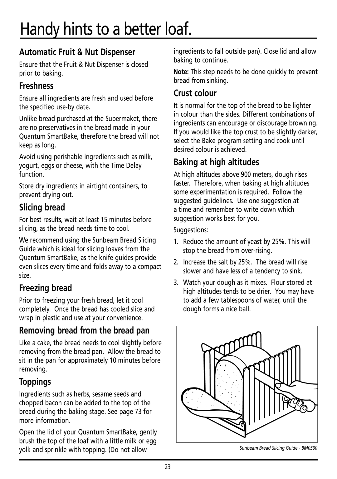 Sunbeam BM7800 manual Handy hints to a better loaf 