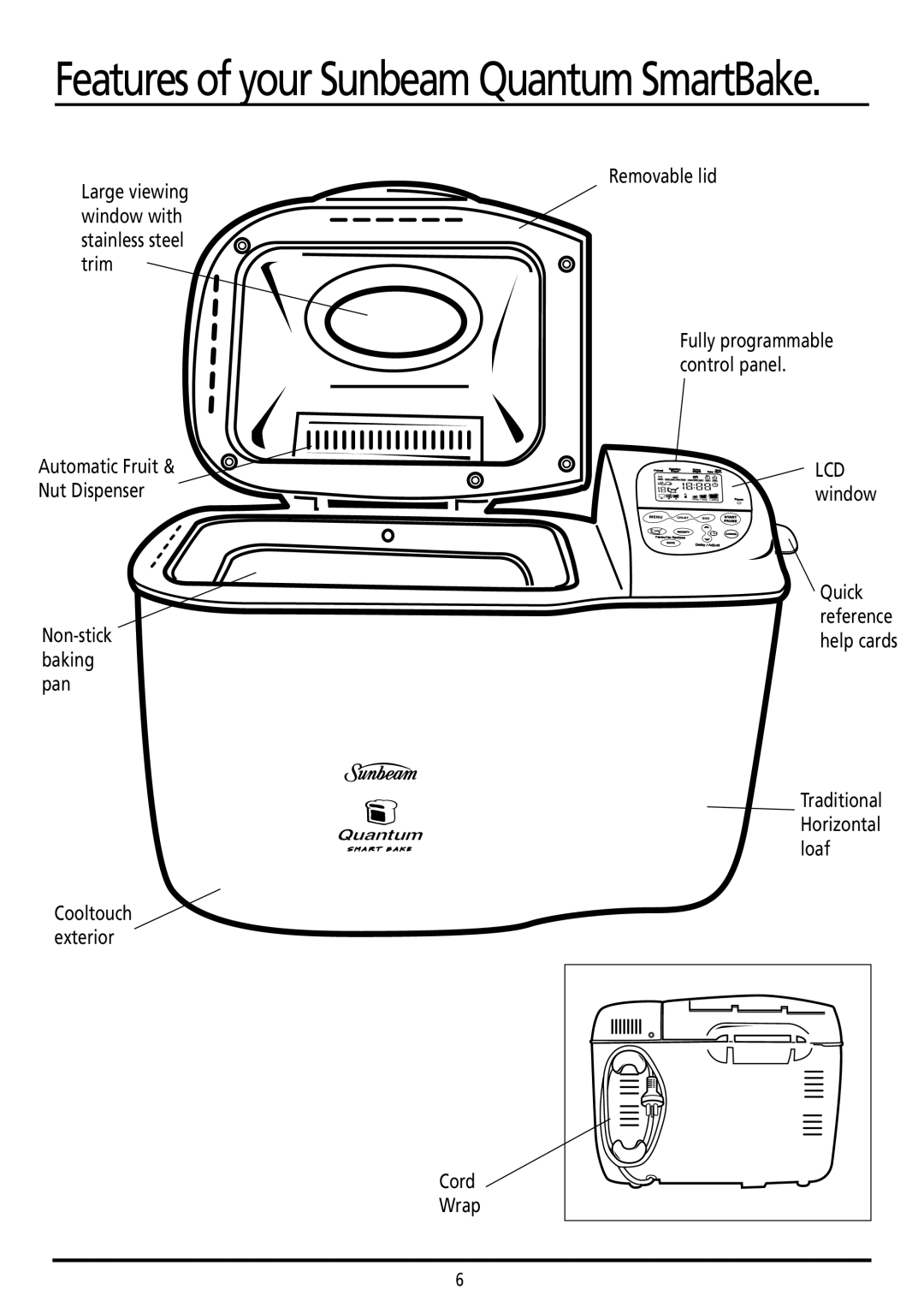 Sunbeam BM7800 manual Features of your Sunbeam Quantum SmartBake 