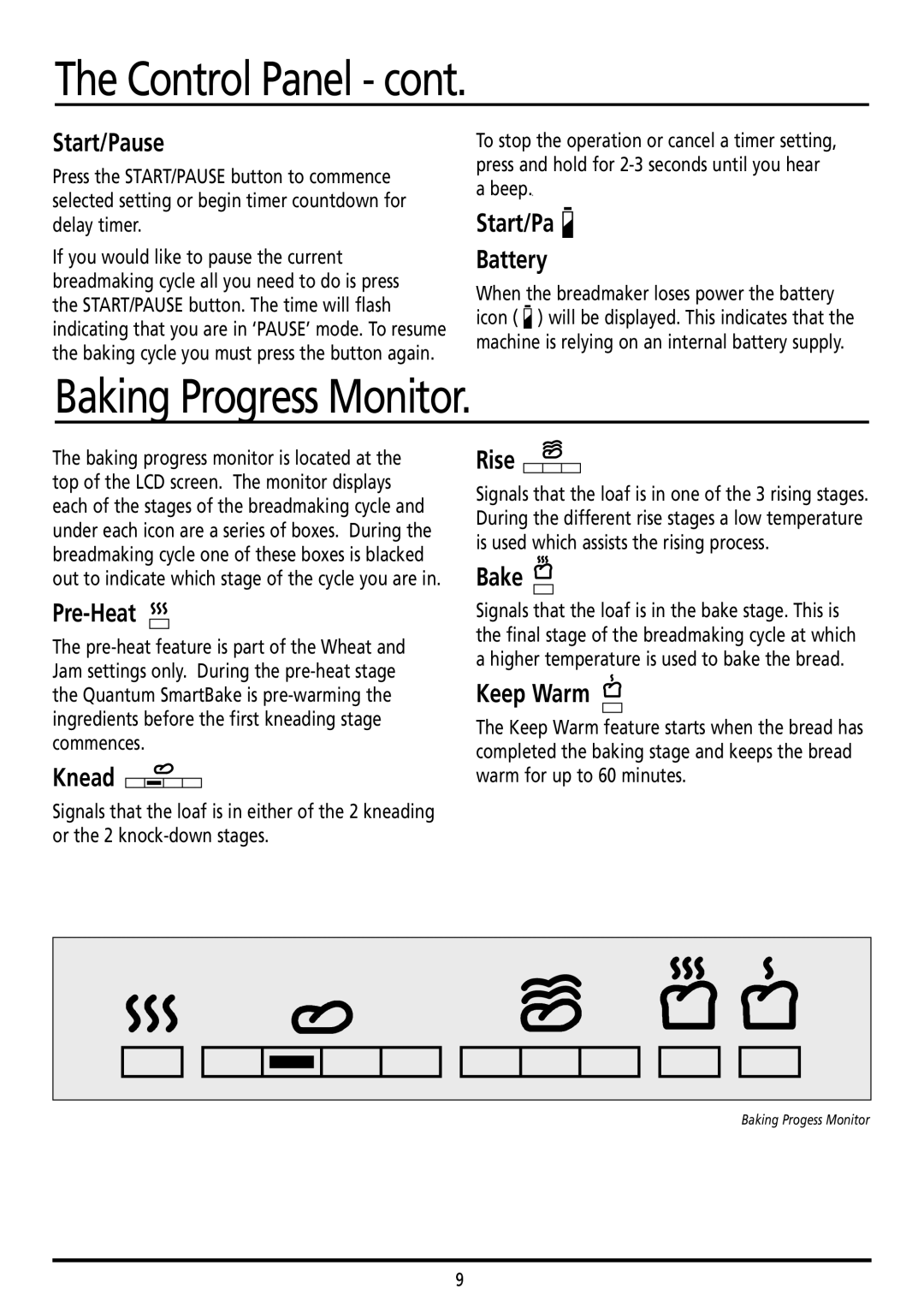 Sunbeam BM7800 manual Baking Progress Monitor 