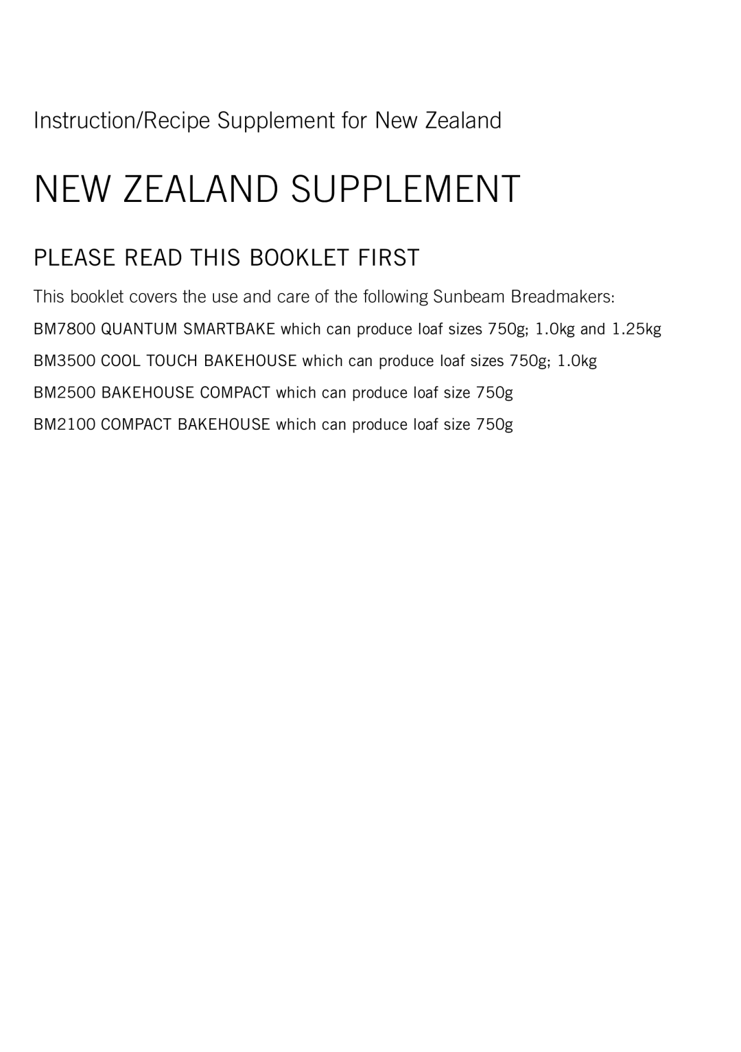 Sunbeam BM7800 manual NEW Zealand Supplement 