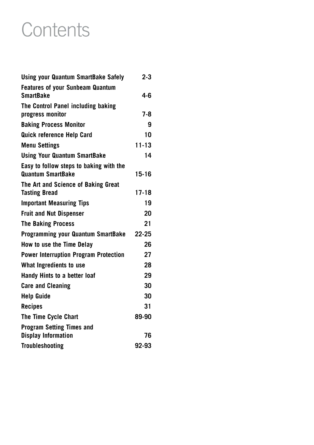 Sunbeam BM7800 manual Contents 