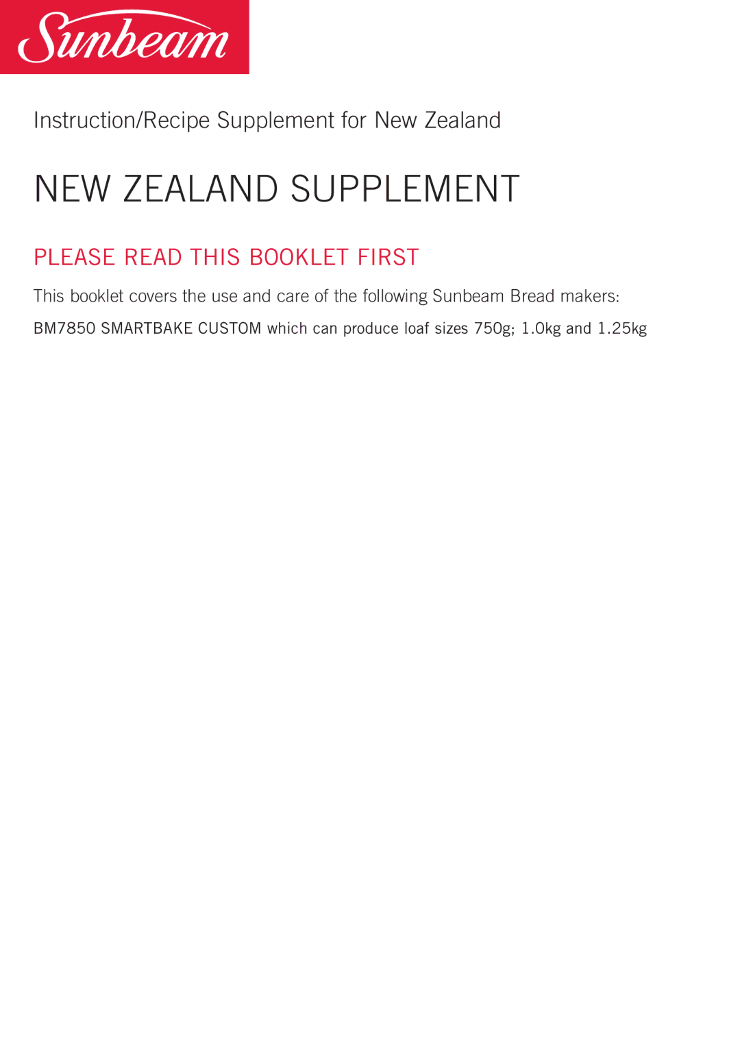 Sunbeam BM7850 manual NEW Zealand Supplement 