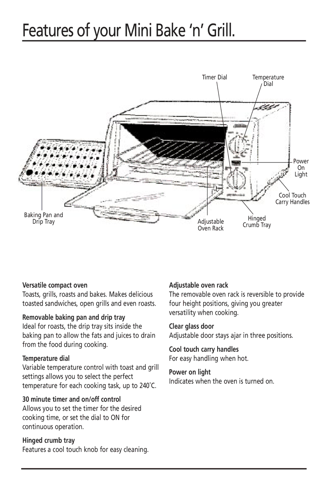 Sunbeam BR2500 manual Features of your Mini Bake ‘n’ Grill 