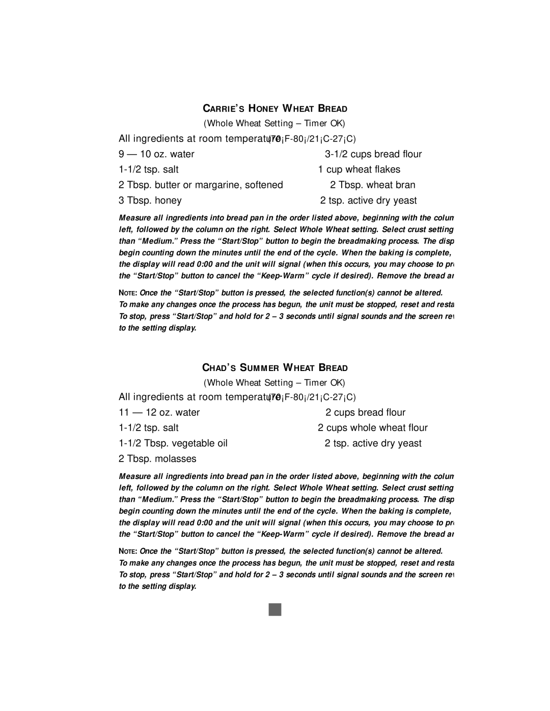 Sunbeam Bread/Dough Maker manual Tbsp. vegetable oil Tsp. active dry yeast Tbsp. molasses 