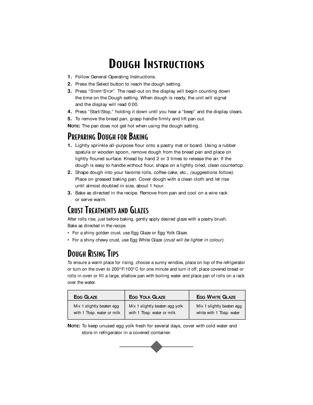 Sunbeam Bread/Dough Maker manual Dough Instructions 