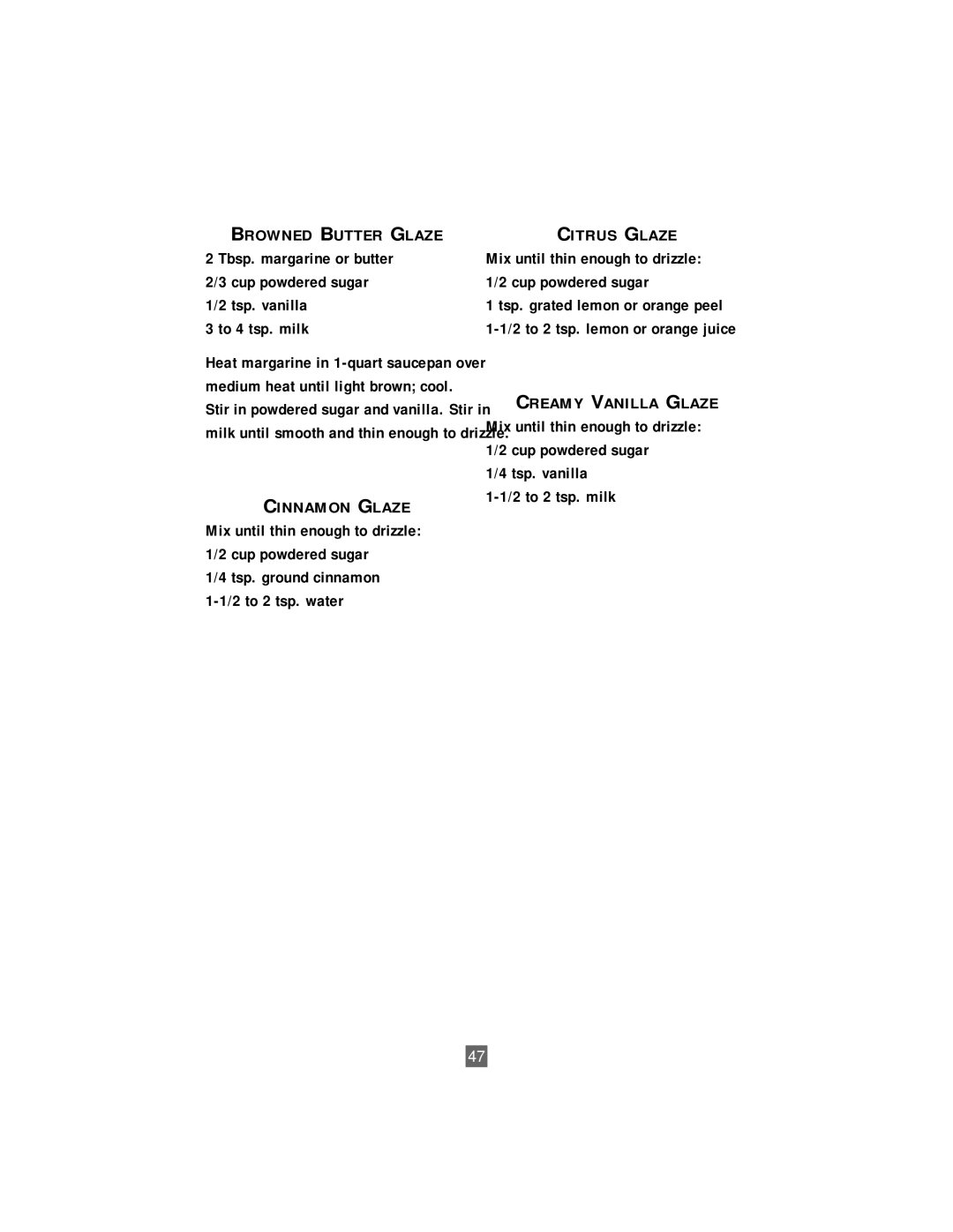 Sunbeam Bread/Dough Maker manual To 4 tsp. milk, Tsp. vanilla 2 to 2 tsp. milk 