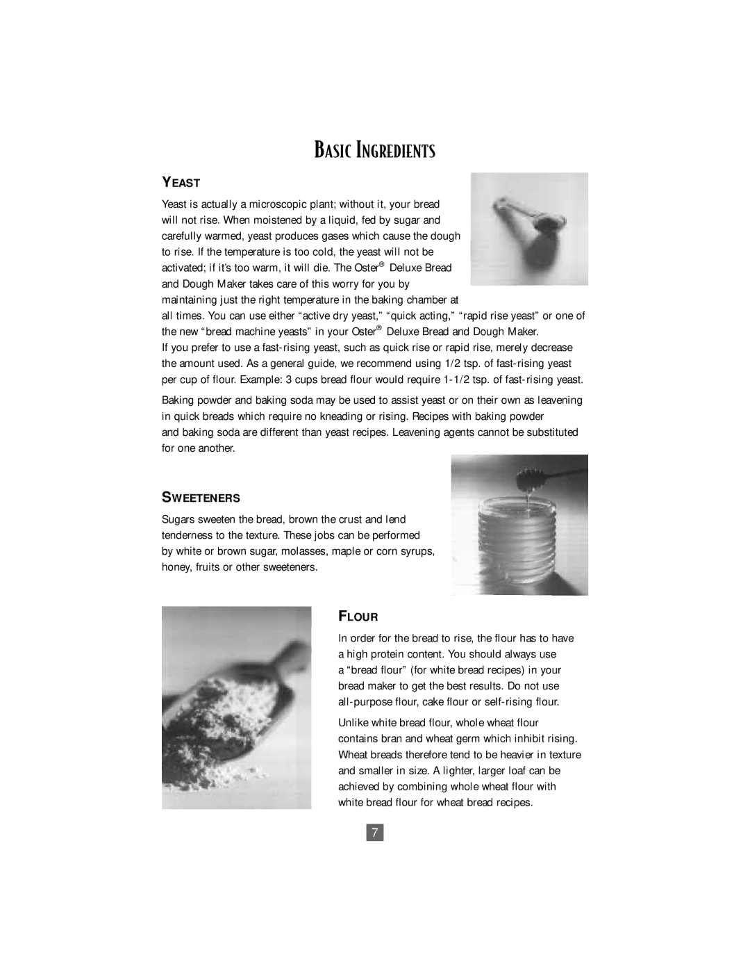 Sunbeam Bread/Dough Maker manual Basic Ingredients, Yeast 