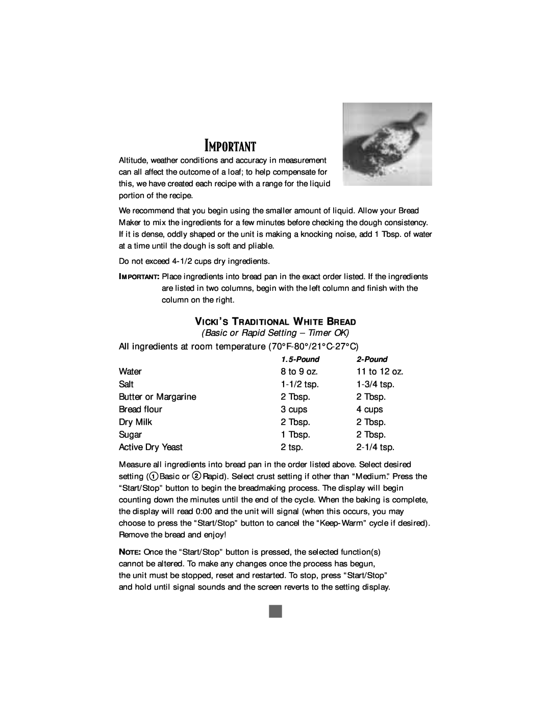 Sunbeam Bread/Dough Maker manual Pound 