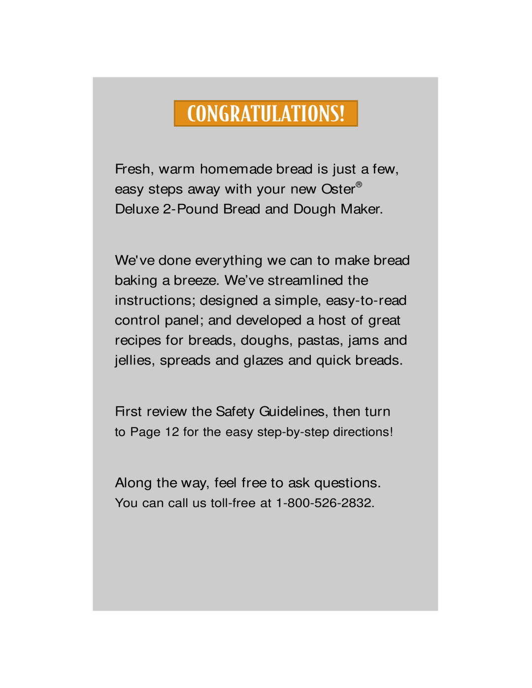 Sunbeam Bread/Dough Maker manual Congratulations 