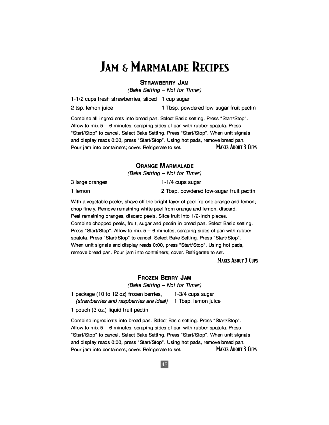 Sunbeam Bread/Dough Maker manual Jam & Marmalade Recipes, Bake Setting - Not for Timer 