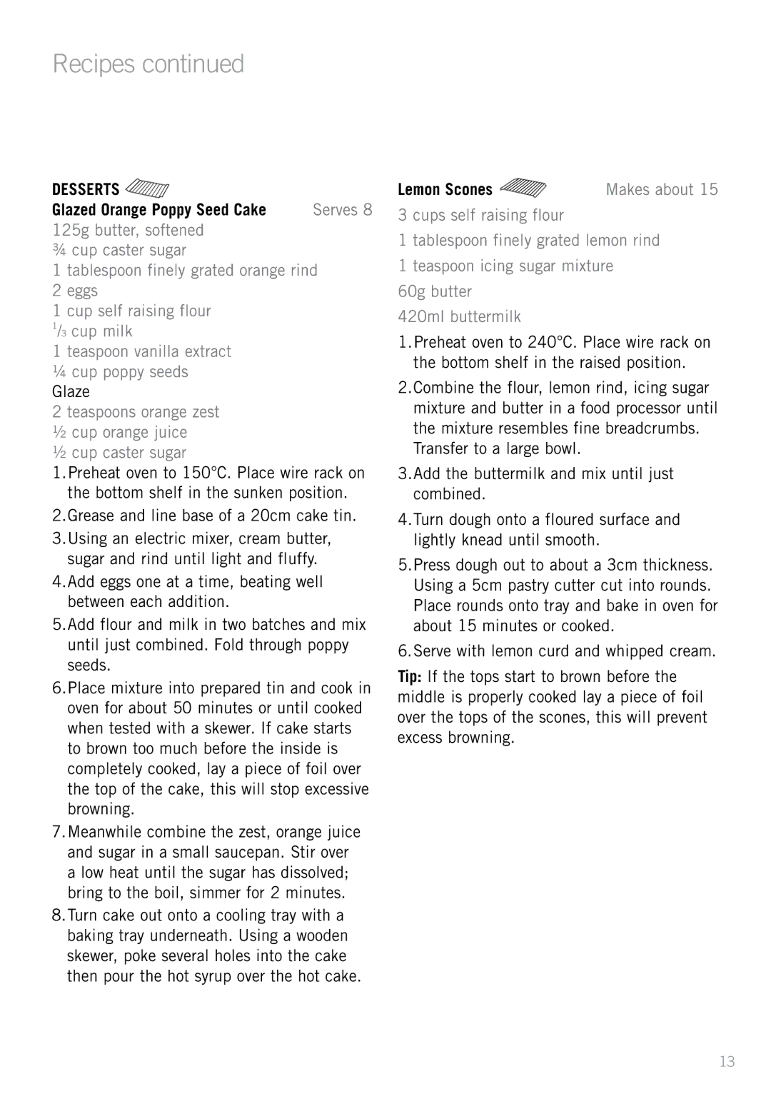 Sunbeam BT2600 manual Grease and line base of a 20cm cake tin, Lemon Scones 