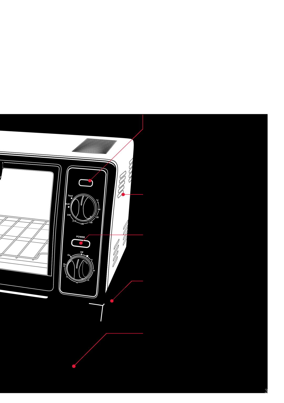 Sunbeam BT2600 manual Thermostat light, watt element, Power on light, Non-sliprubber feet, Aluminium baking pan 