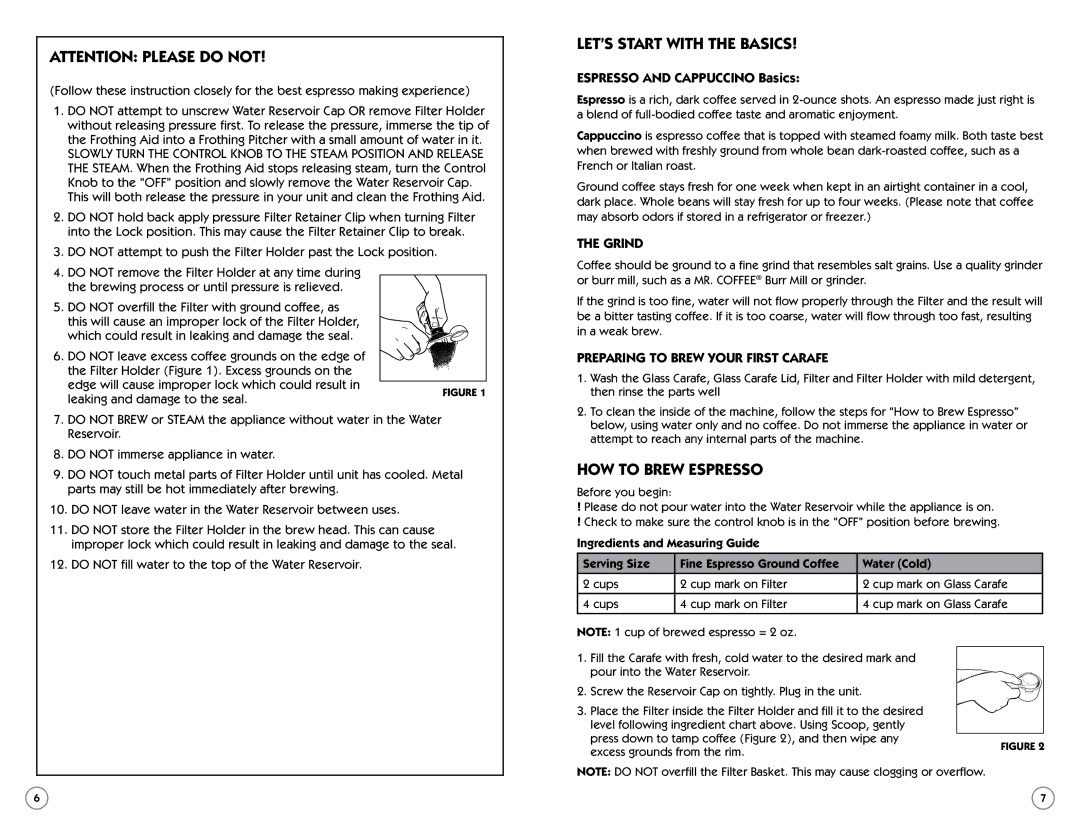 Sunbeam BVMC-ECM260 user manual Let’s start with the basics, How to brew espresso, Espresso and Cappuccino Basics, Grind 