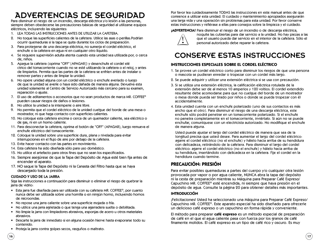 Sunbeam BVMC-ECM260 user manual Instrucciones Especiales Sobre EL Cordel Eléctrico, Introducción 