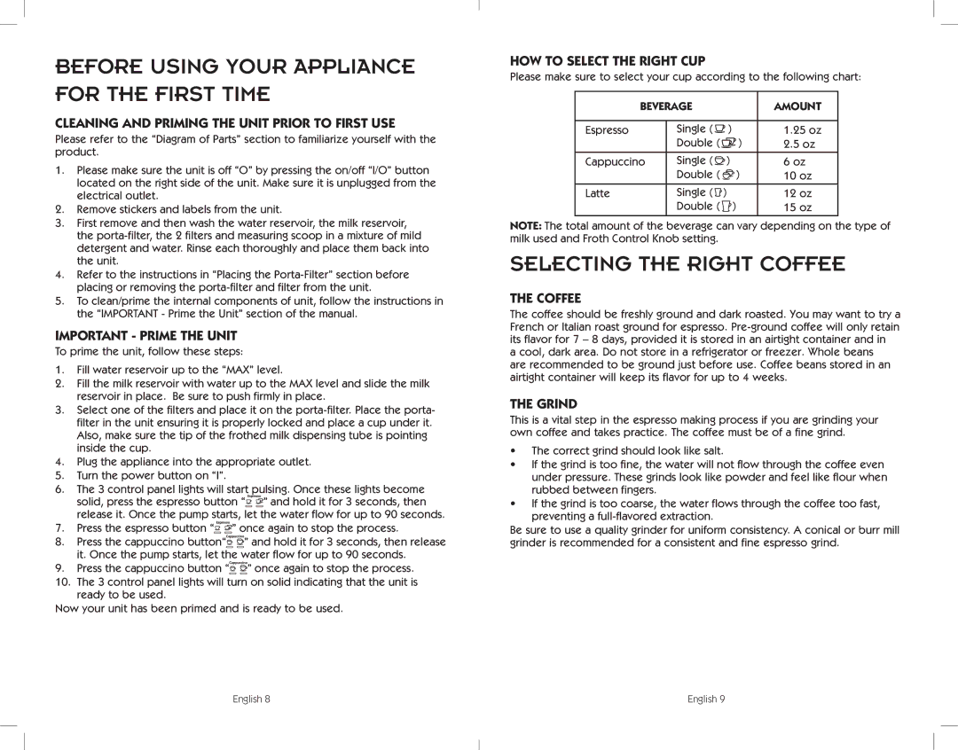 Sunbeam BVMC-ECMP1000, BVMC-ECMP1001W, BVMC-ECMP1001R, BVMC-ECMP1001C user manual Selecting the Right Coffee 