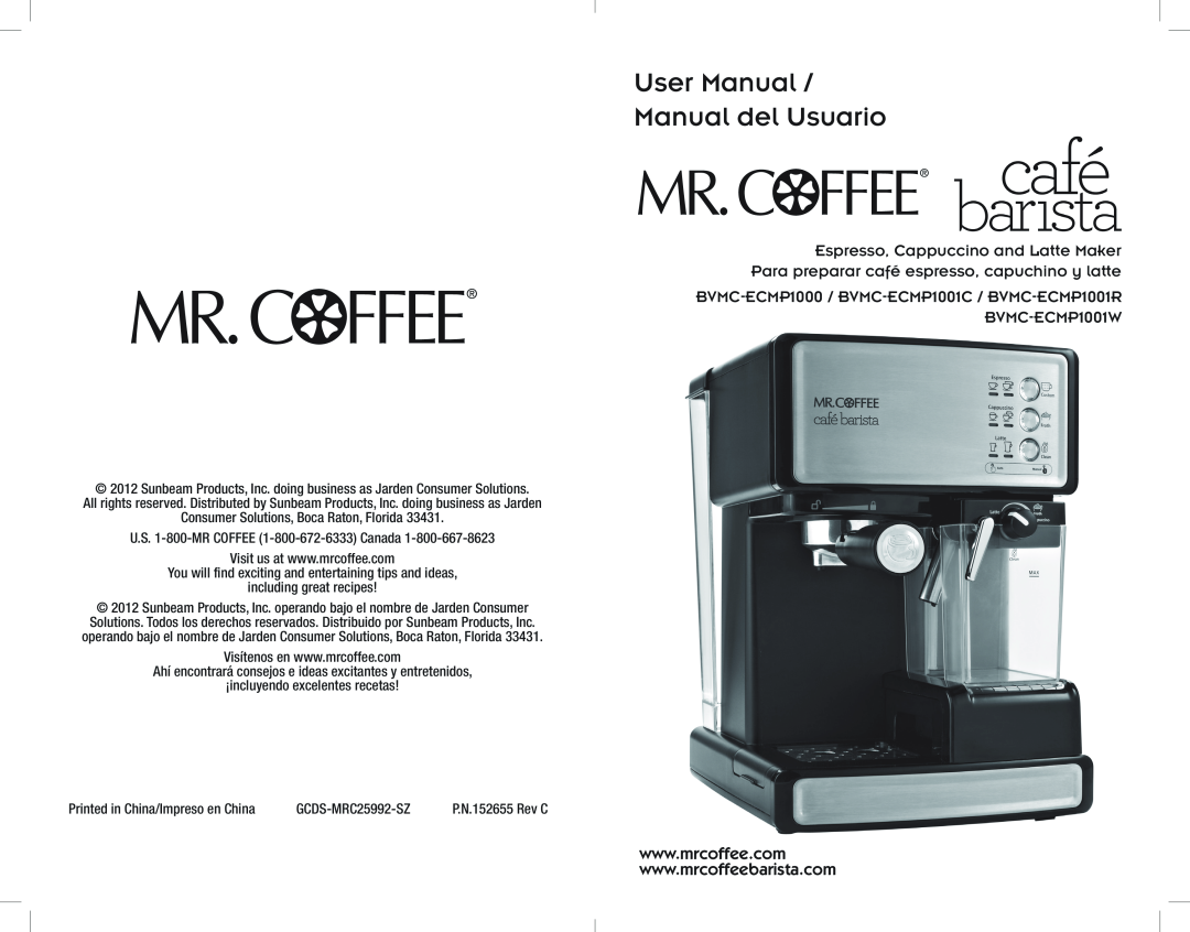 Sunbeam BVMC-ECMP1000 user manual Espresso, Cappuccino and Latte Maker, Para preparar café espresso, capuchino y latte 