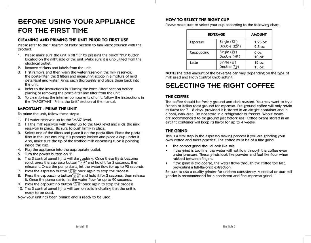 Sunbeam BVMC-ECMP1000 Selecting The Right Coffee, Before Using Your Appliance For The First Time, The Coffee, The Grind 