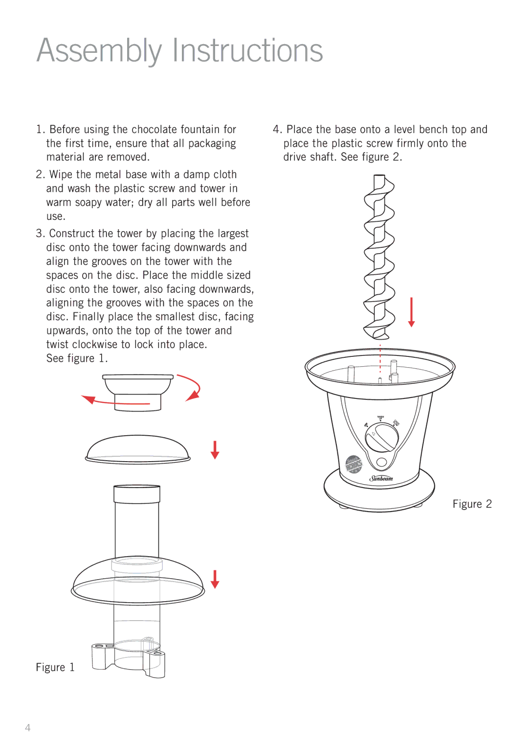 Sunbeam CF4200 manual Assembly Instructions 