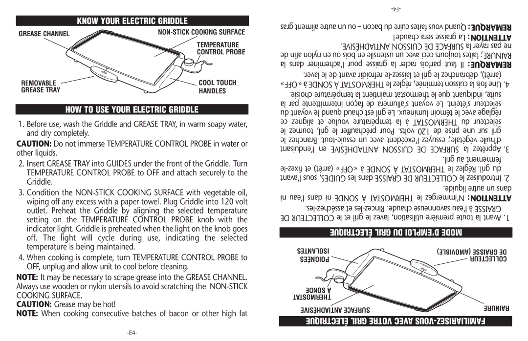 Sunbeam CKSBGRFM10-033 manual Know Your Electric Griddle, HOW to USE Your Electric Griddle, Gril au fermement 