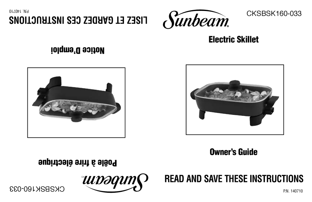 Sunbeam CKSBSK160-033 manual 140710 .N.P Instructions CES Gardez ET Lisez 