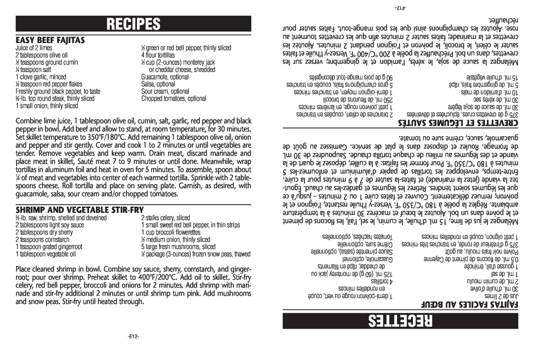 Sunbeam CKSBSK160-033 Easy Beef Fajitas, Shrimp And Vegetable Stir-Fry, Recipes, Recettes, Sautés Légumes Et Crevettes 