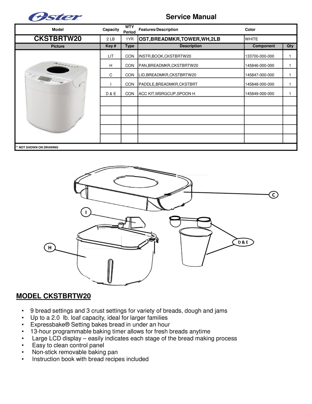 Sunbeam service manual Model CKSTBRTW20 